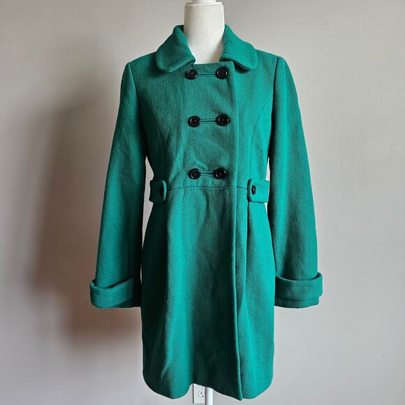 Old Navy Peacoat Womens M Green Wool Blend Double Breasted Winter Heritage - Picture 1 of 13